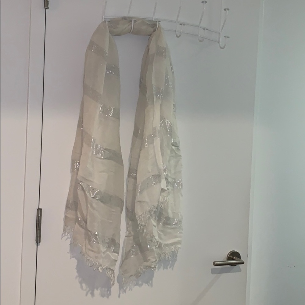 Club Monaco Linen Scarf With Silver Stripes